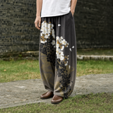 白花柄チャコールワイドパンツ