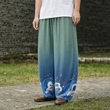 青海波グリーンワイドパンツ