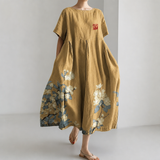 アカリ｜山吹色の花柄ワイドワンピース
