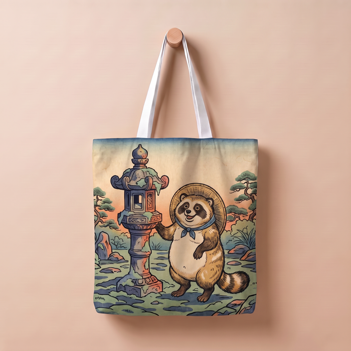 たぬきと石灯籠｜浮世絵風トートバッグ