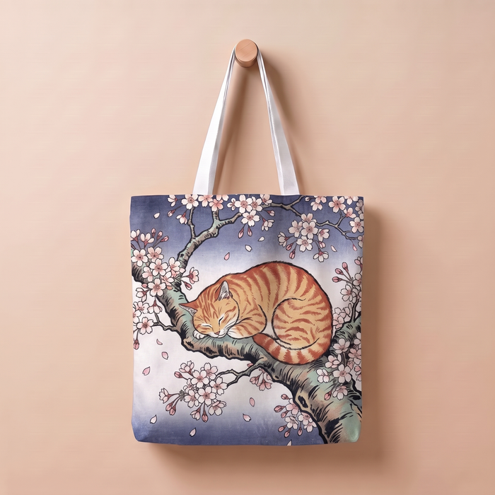 桜とねむりねこ｜浮世絵風トートバッグ