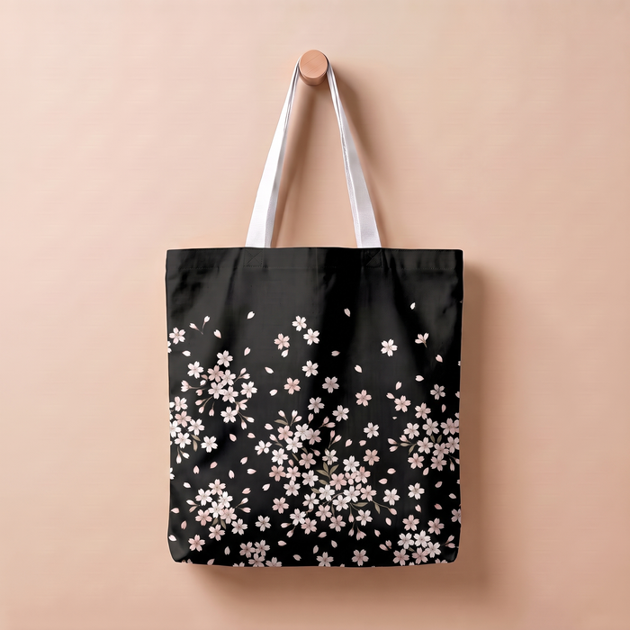 花柄ブラック｜和柄トートバッグ