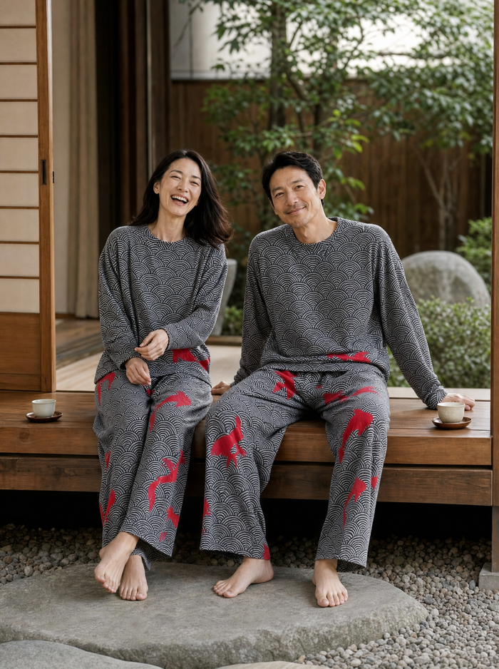 ミソラ｜青海波と鯉柄リブニットパジャマ上下セット