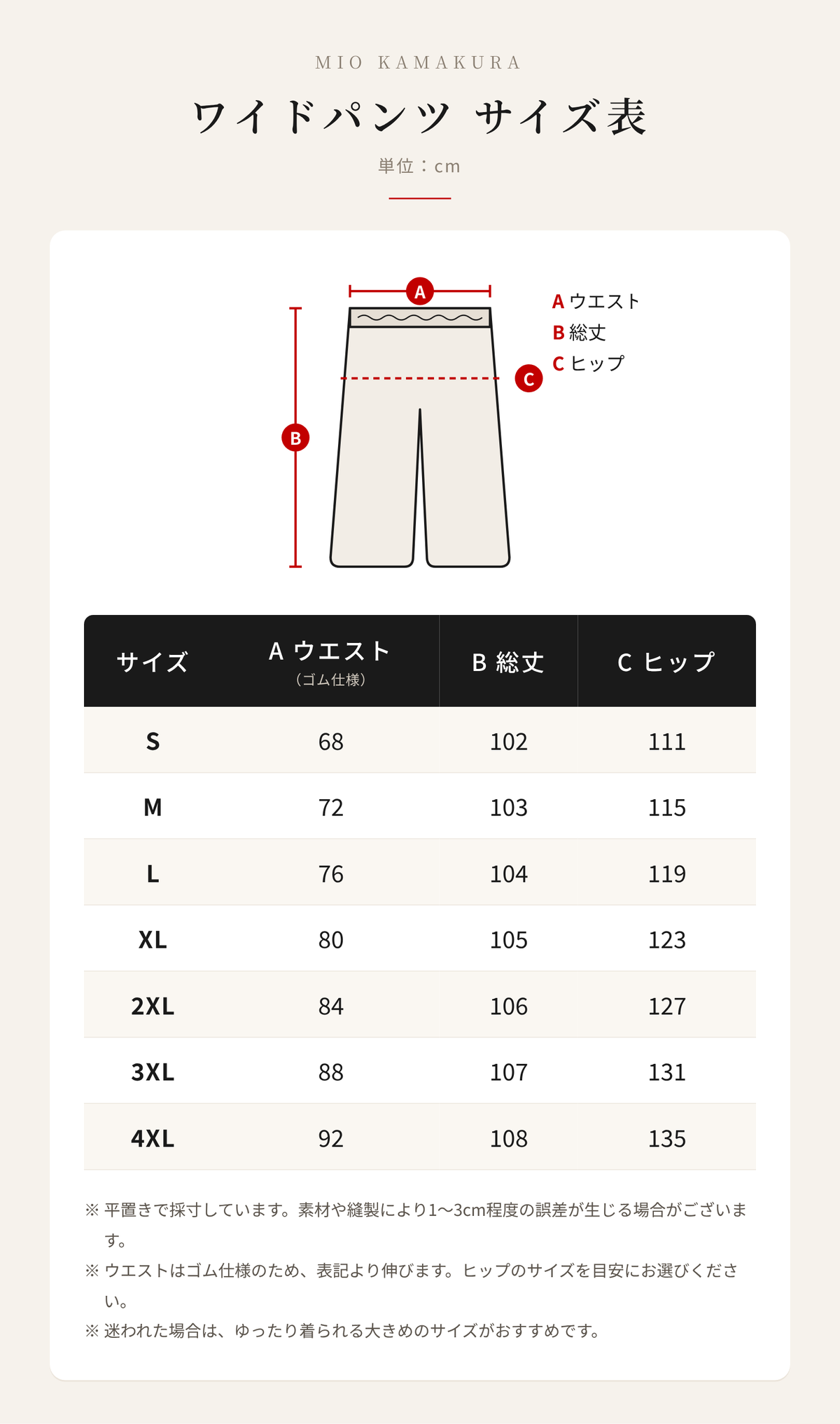 サイズ表